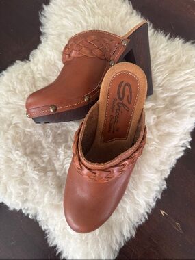 Sbicca vintage Collection Cognac Braided Leather Clog Mules